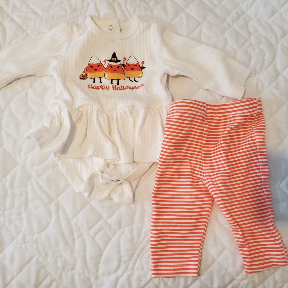 Little Me White and Orange Baby Halloween Outfit